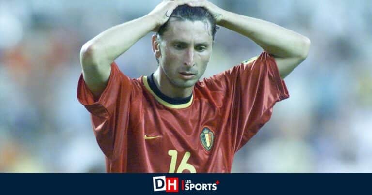 Luc Nilis se tient la tête après un tir raté